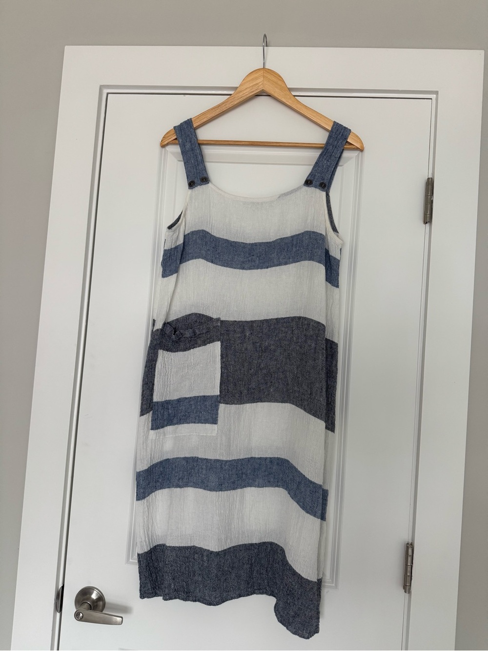 Blue and White Striped Midi Sundress with Pocket